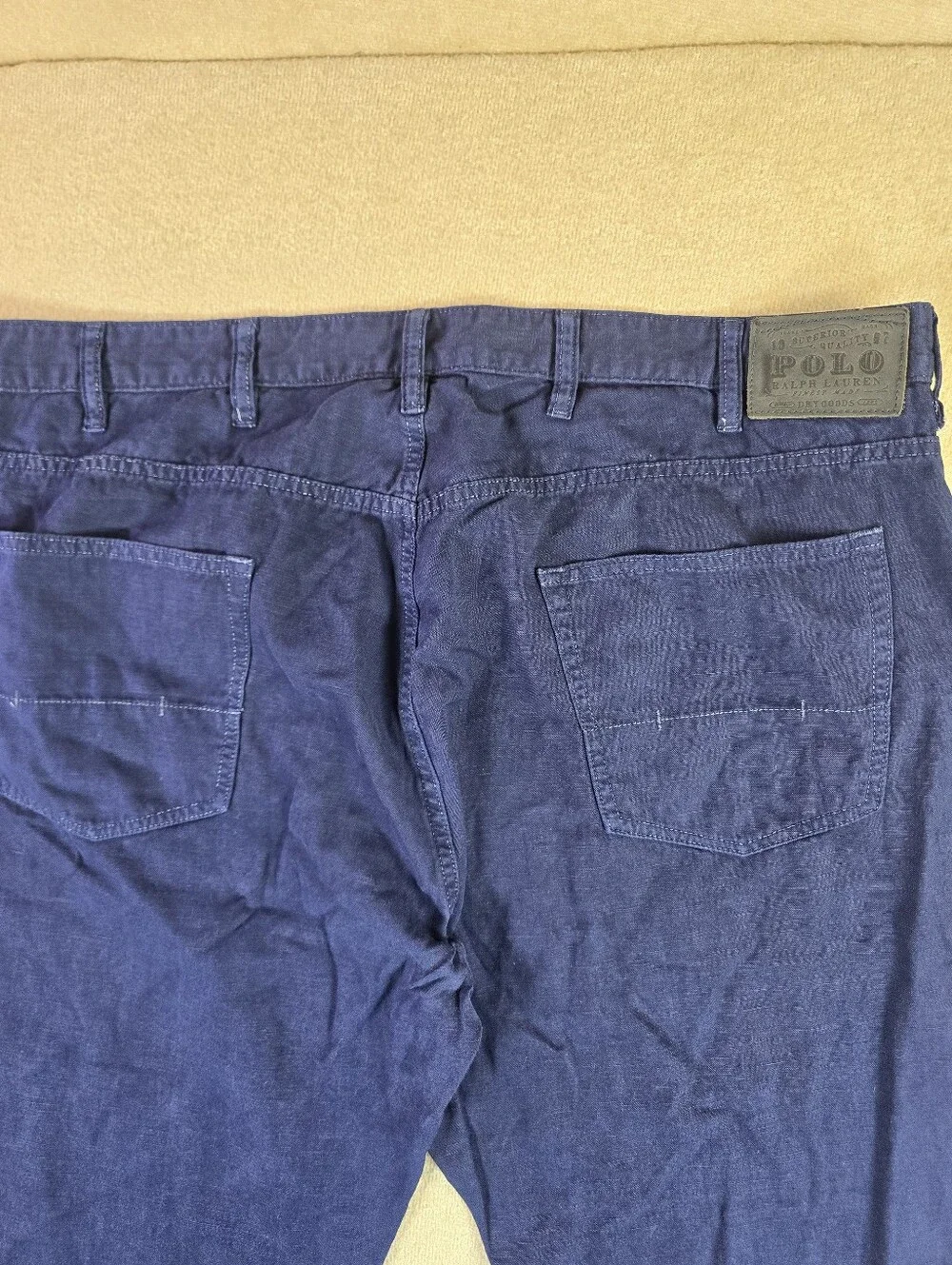 Polo Ralph Lauren Mens 44x36 Blue Linen Blend Casual Pants Straight Leg Navy
